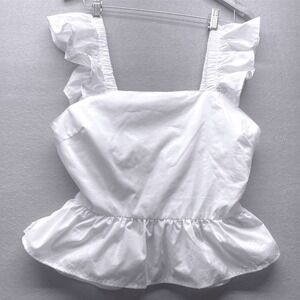 Who's That Girl White Ruffle Strap Peplum Top Women Large Tie‎ Back Girly Summer